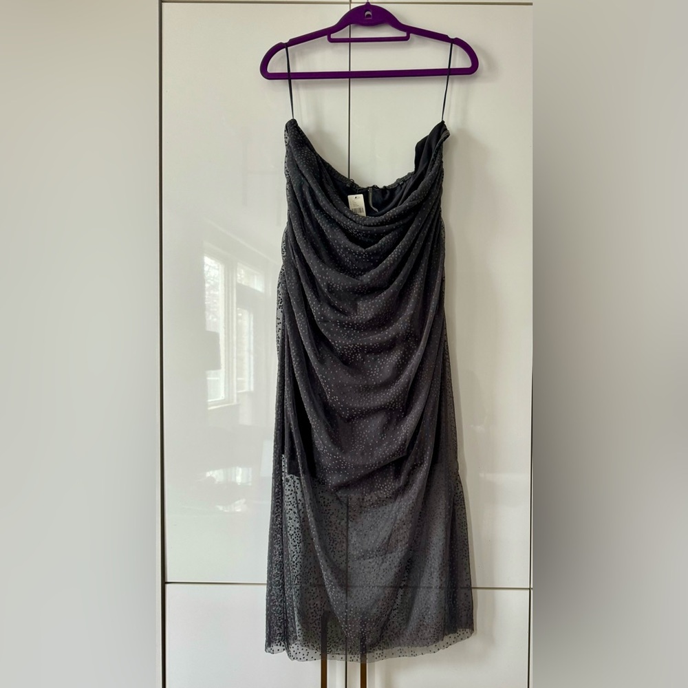Anthropologie Sheer Ruched Shimmer Midi Dress - Picture 8 of 13